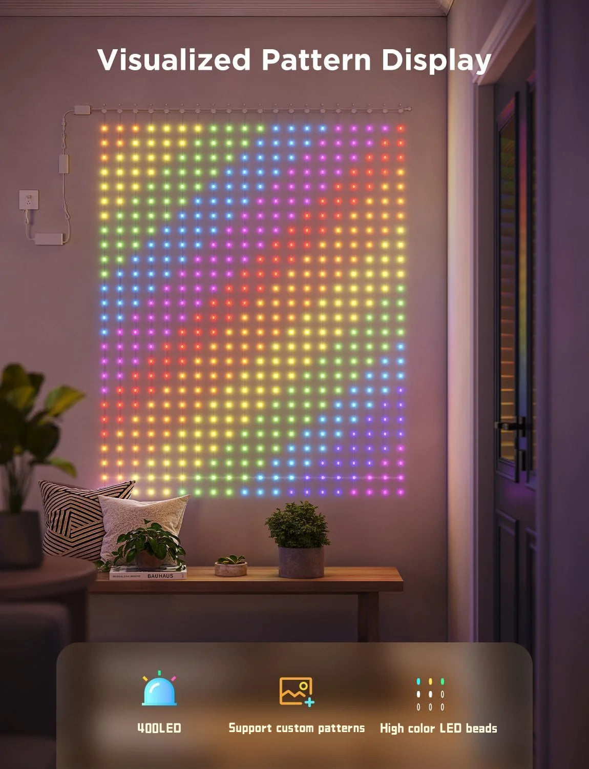 GCTECHING 400 LED RGB Akıllı Perde Işık – Bluetooth Kontrollü, Müzik Senkron Efektli, USB Bağlantısı